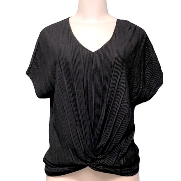Andrea Jovine Crinkle Front Knot Dolman Short Sleeve Black Top Size Small - Picture 1 of 8